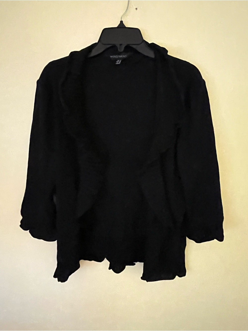 Ming Wang Black Ruffled Open-Front Cardigan Size XL